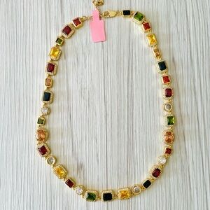 Multicolor rhinestone gold plated necklace